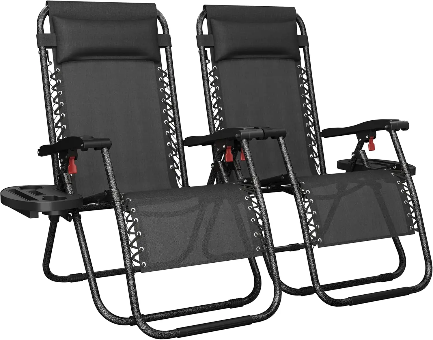 

Zero Gravity Recliners Outdoor Adjustable Folding Reclining Lounge Chairs w/Pillows, Cup Holder Trays and Carry Strap