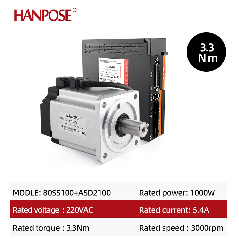 Imagem -02 - Servo Motor Drive Kit 3000rmp 80ss100 5.4a 3.3n.m Asd2100 Servo Drive Ac200240v Mais 3m Cabo do Encoder Cnc Equipamentos Médicos 1000w ac