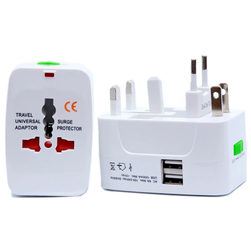 Adaptador de viaje todo en uno internacional, enchufe de alimentación, puerto de carga USB Dual para EE. UU., UE, Reino Unido, Australia, CA de pared Universal