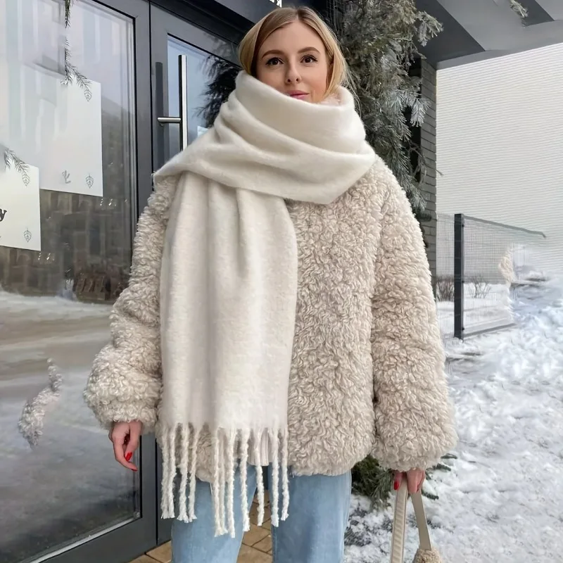 Fashion High-End Christmas Cold Scarf| Autumn and Winter New Plush Thickened Warm Shawl, Solid Color Warm Scarf, Couple Scarf, Valentine'S Day Decorative Gifts, Hand Wash or Professional Dry Clean