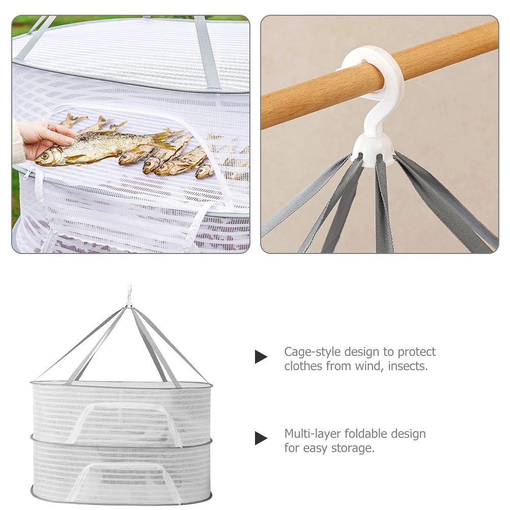 Multi-Layer Foldable Drying Basket White Medium Mesh Hanging Rack Clothes Socks Vegetable Drying Organizer Insect Proof
