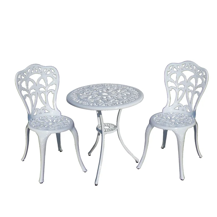 

Patio Furniture Balcony Table And Chairs Garden Cast Aluminum In White Color Outdoor Furniture Garden Set Metal 3 Year