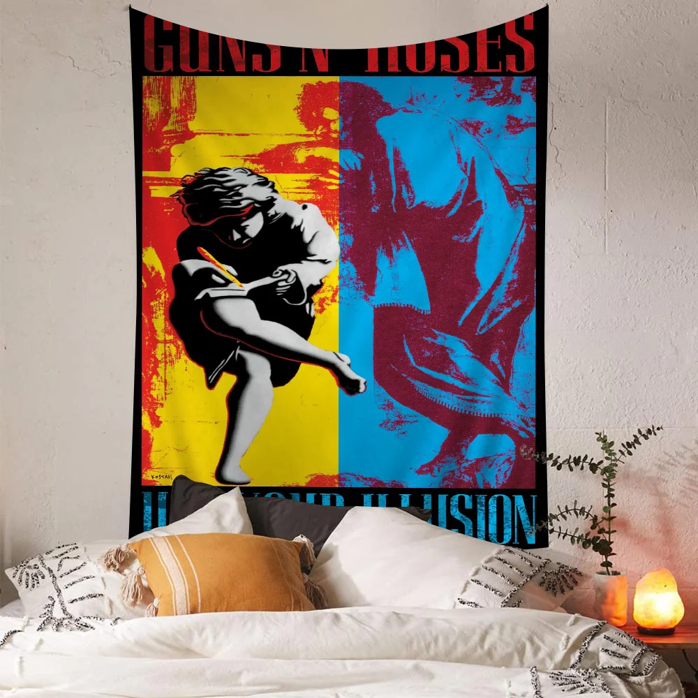 Guns N Roses Rock Band Printed Large Wall Tapestry Indian Buddha Wall Decoration Witchcraft Bohemian Hippie Decor Blanket