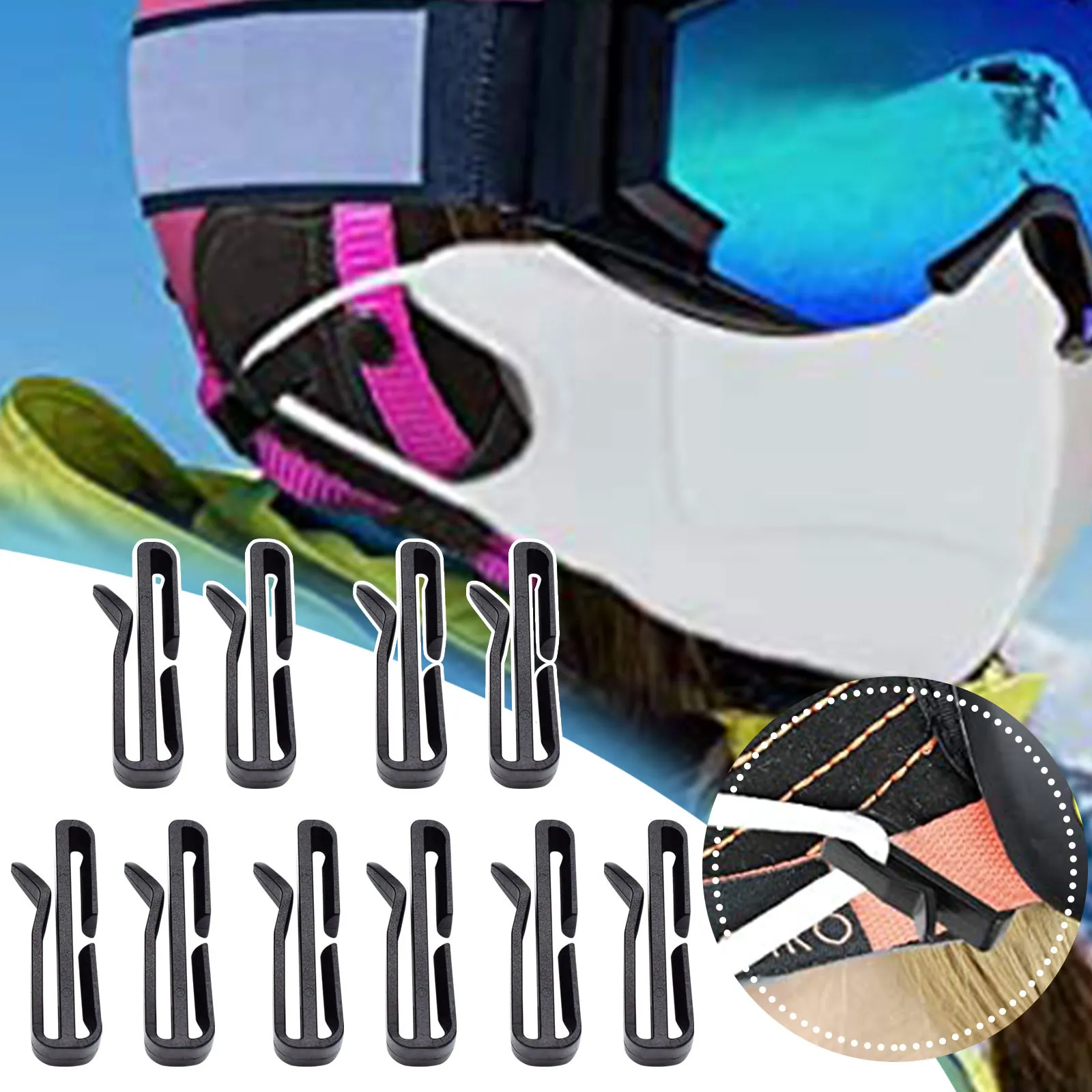 Black Strap Clip Ski Goggle Accessory Winter Sports Mask Holder Outdoor Snowboard Gear Fixer Practical Eyewear Connector T1