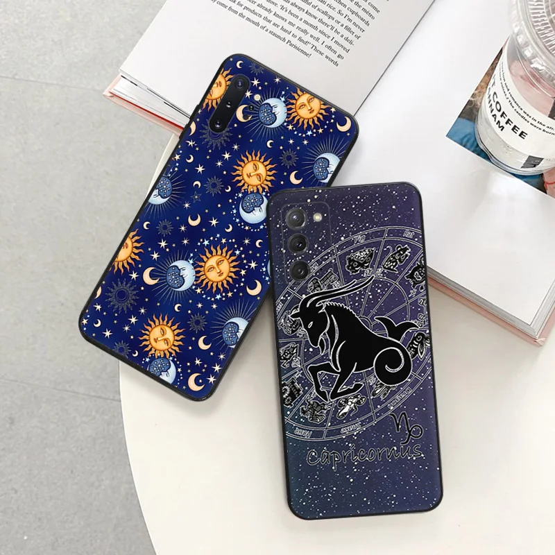 Phone Case for Samsung A35 5G A55 A02 A03 A04 A05 S8 S9 Note 10 Plus 9 8 12 Zodiac Constellations Leo Soft Black Silicone Cover