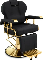 Cadeira de salão reclinável profissional com encosto ajustável, elegante cadeira de barbeiro, Heavy Duty Steel Frame, preto e dourado