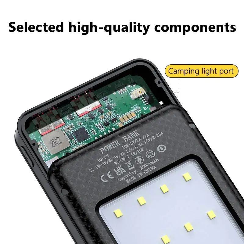 حزمة بطارية 18650 قابلة للفصل مكونة من 6 خلايا، مجموعة طاقة محمولة للشحن اللاسلكي مع ضوء للتخييم #2