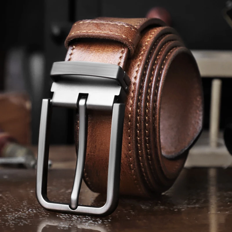 Top Cow Genuine Leather Belts For Men Retro Handmade Pin Buckle Jeans Waist Belt High Quality Brown Cowboy Male Belt