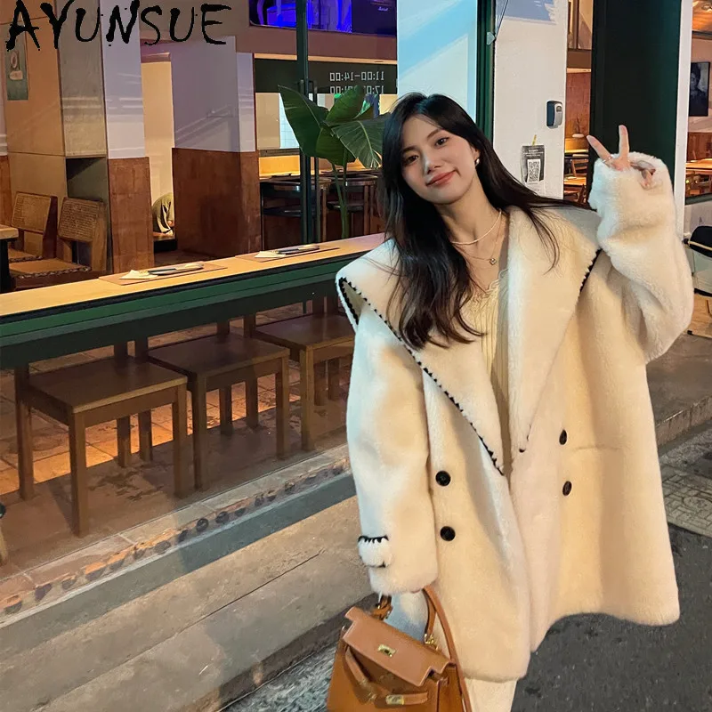 AYUNSUE 100% manteau de laine femmes vêtements 2025 hiver mouton cisaillement manteaux nouveau dans les vêtements d'extérieur Composite fourrure intégrée Пlundто Ж Jayainiaiе