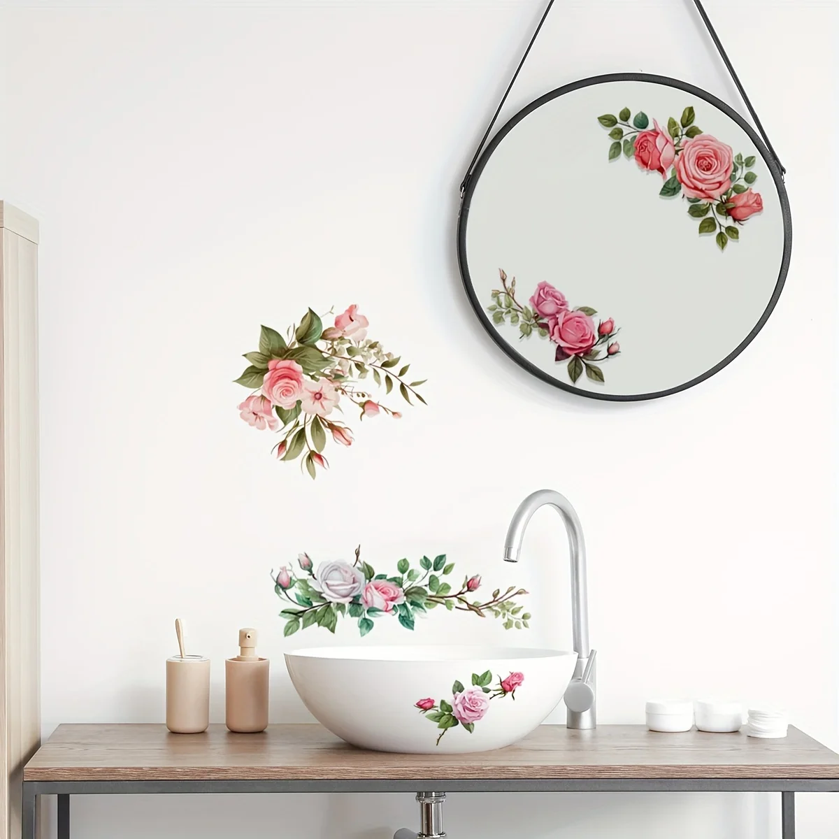 1PC multi-color rosebud pattern waterproof non-slip self-adhesive bathroom decorative stickers wash basin stickers
