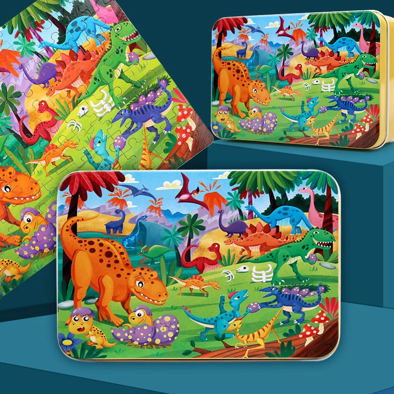 Neue 100 Stück Holz Puzzles für Kinder Cartoon Aminals Meerjungfrau Prinzessin Dinosaurier Puzzle Spielzeug für Kinder