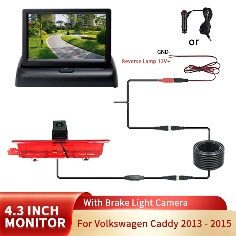 

Waterproof Night Vision Car Brake Light Rear view Reverse Camera With 4.3-inch Car Monitor For VW Volkswagen Caddy 2003-2015