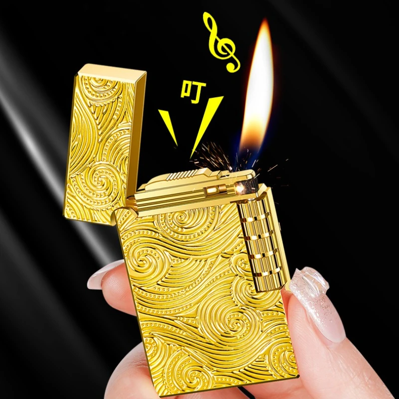 DK822 Loud Steel Sound Side Sliding Grinding Wheel Circulating Inflatable Inclined Fire Elegant Open Flame High-end Gift Lighter