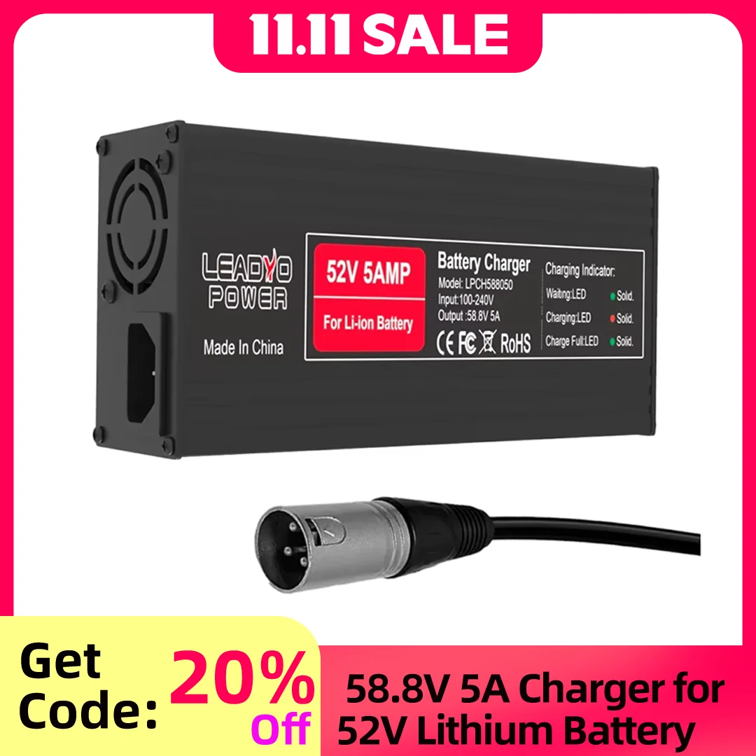 

Зарядное устройство для литиевой батареи 58,8 В, 5 А для электрического велосипеда с разъемом питания для зарядного устройства XLR-3pin