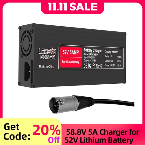 58.8V 5A Lithium Battery Charger For Electric Bicycle With XLR-3pin Charger Plug Power Supply