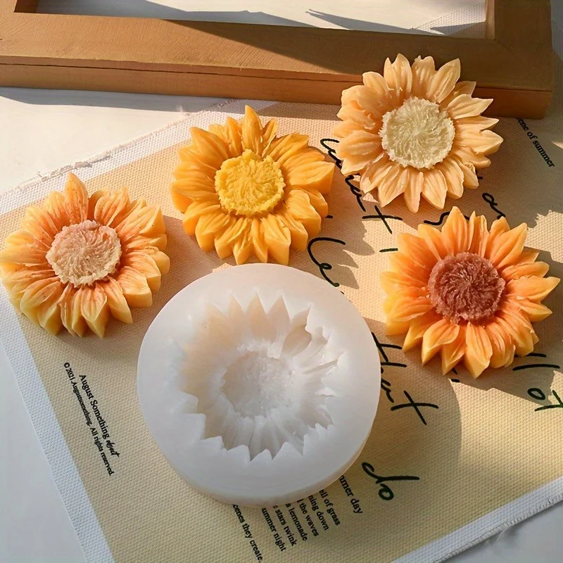 Vibrant 3D Sunflower Silicone Mold for Candles & Soaps - DIY Aromatherapy & Decor, Durable Yellow & White Floral Design