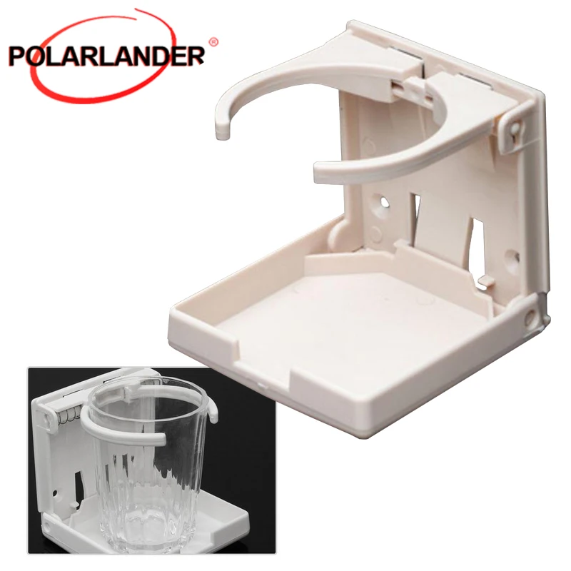 Adjustable Retainer Arms Folding Drink Cup Holder, Beige Plastic Portable Cup Bracket for Boat Yacht Caravan