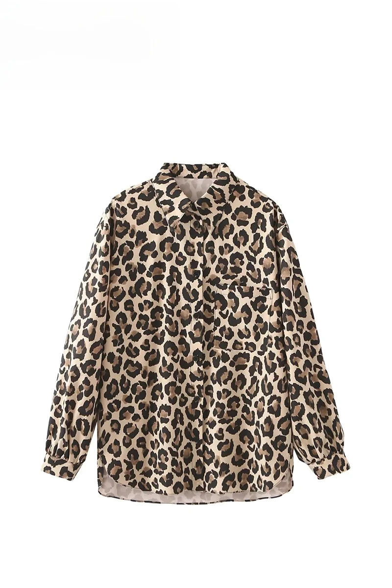 

ZBZA Summer New Women's Street Sle Animal Print Long Sve irt Regular Length Polyester Fiber Faion Design Sense