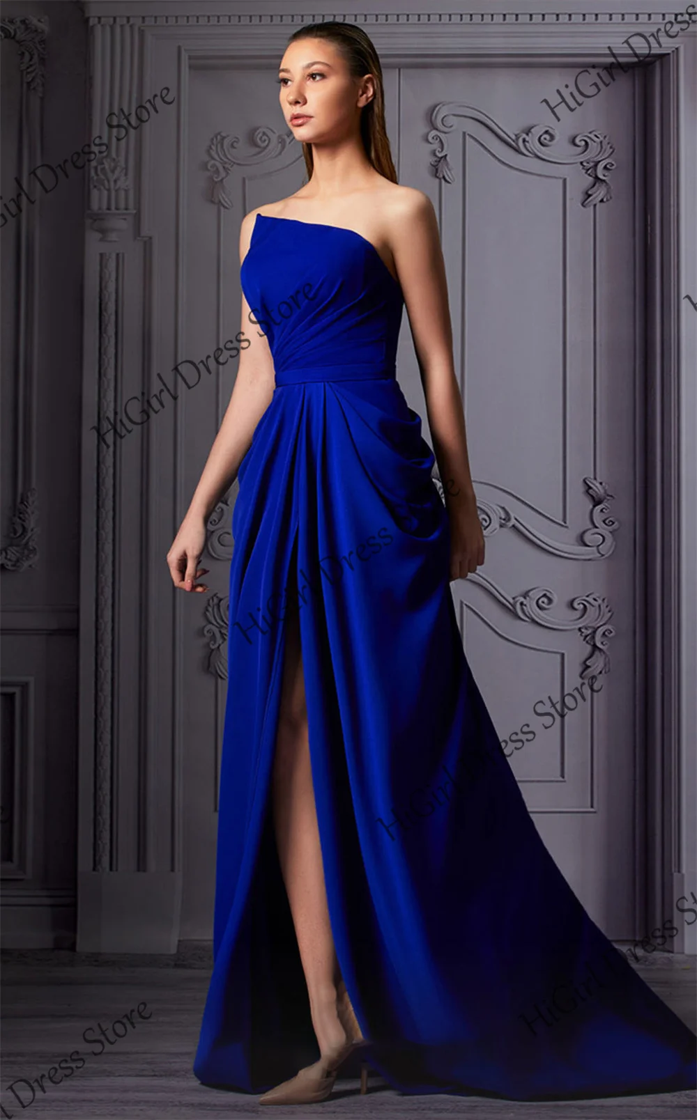 

Satin Strapless Pleated Corset Memraid Prom Dresses With Split Sleeveless Backless Evening Gowns Long Ball Gowns for Women 2024