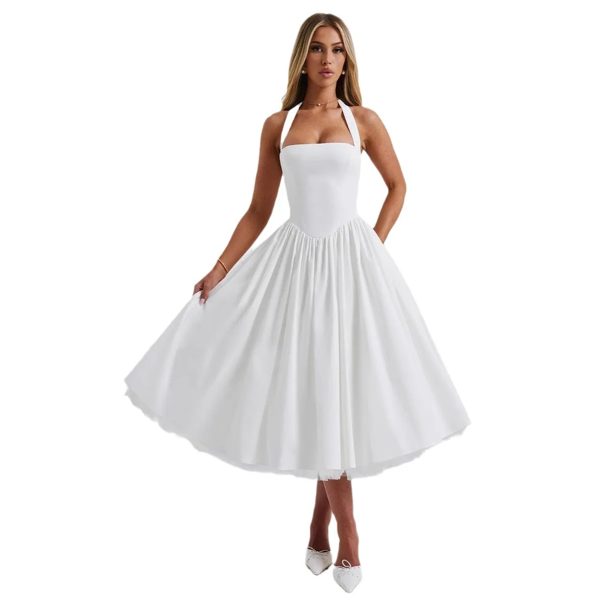 Elegante Schlinge, schlanke lange Kleider für Frauen, 2022, Sommermode, ärmellos, rückenfrei, A-Linie, Neckholder, Maxikleid, elegante Vestidos