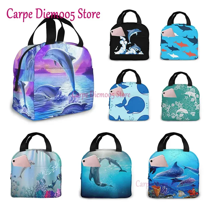 Dolphin Lunch Insulated Meal Bag Lunch Bag Reusable Snack Bag Food Container For Boys Girls Men Women School Work Travel Picnic