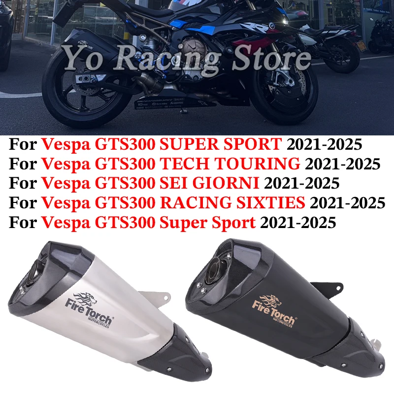 

Slip On For Vespa GTS300 Super Sport Tech Racing Sixties 2021-2025 Motorcycle Exhaust Escape Link Pipe Carbon Muffler DB Killer