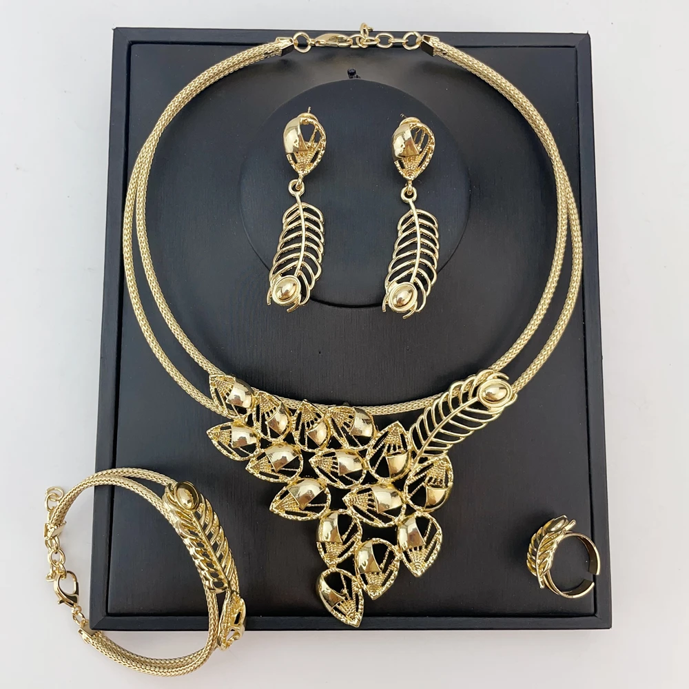 

Brazilian Simple Style African Bride Light Weight Colorful Necklace Latest Luxury Jewelry Set For Women Party FHK22755