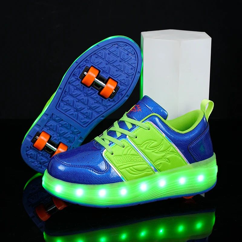 

2025 Spring & Autumn Girls' New Wheel Shoes: Rotating Buckle Light-Up Sneakers, Older Kids' Roller Skates