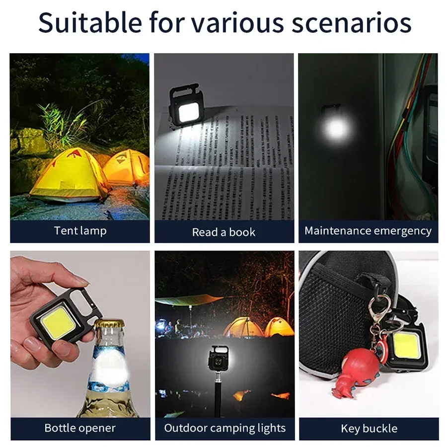 Rechargeable Mini LED Flashlight Multifunctional Keychain Light Outdoor Emergency Lamp COB Work Light for Outdoor Camping Hiking