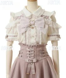 Japanese Liz Mine Women's Shirt Summer Off Shoulder Big Bow Short Sleeve Top Cute Girl BlousesHigh Waist Skirt 2 Piece Skirt Set