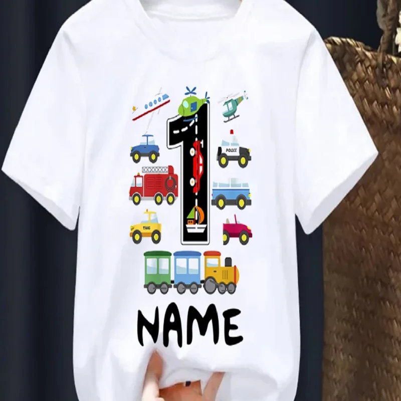 ersonalized Name Cute Traffic Car Birthday Numbers Tshirt 1-9year Old Boys Birthday Party Costume T Shirt Funny  Toddler T-Shirt