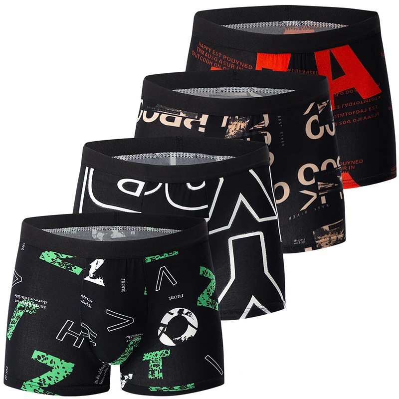 4 Pcs Men's Fashion Basic Versatile Boxer Shorts Comfortable Plus Size Youth Underwear Sports Running Base Elastic Waist Shorts