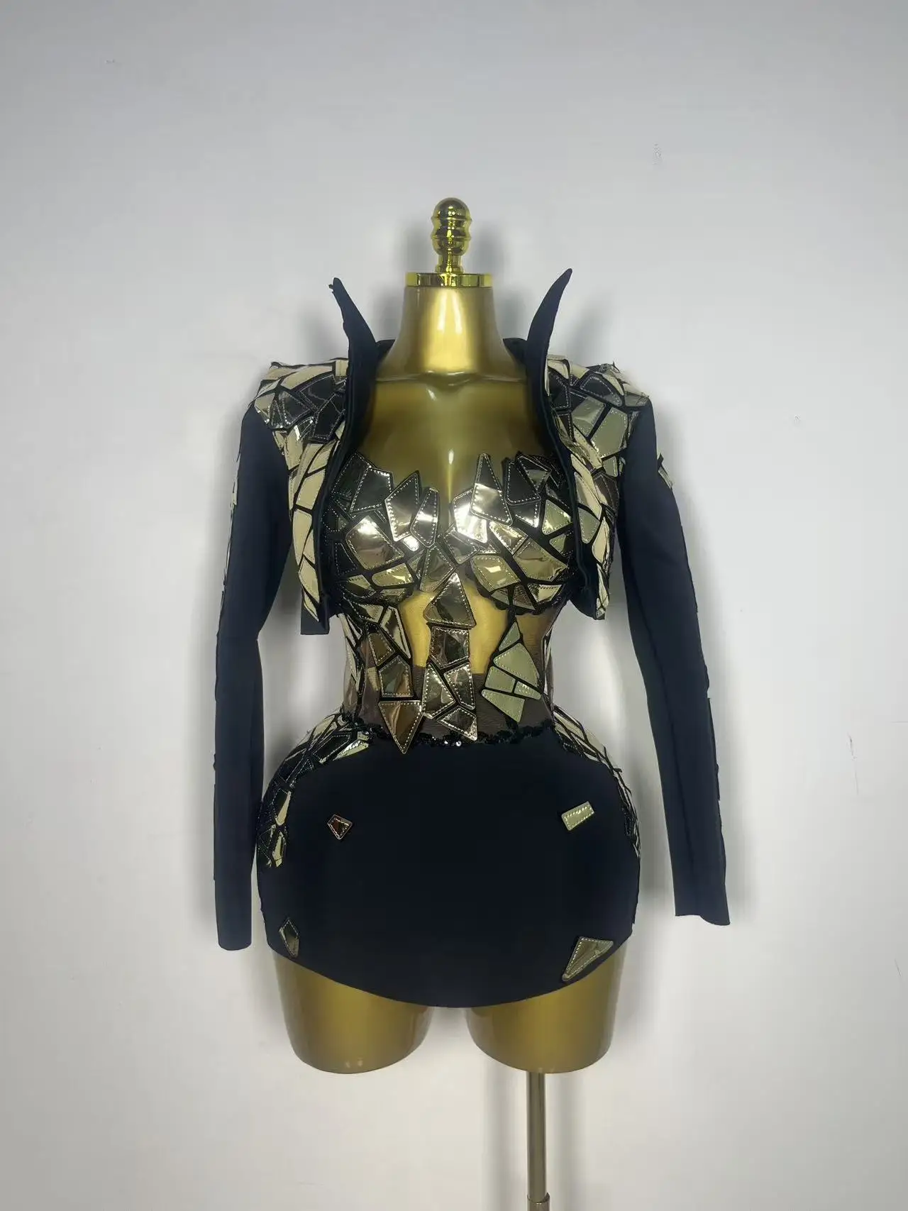 Sexy Stage Women Outfit Singer Show Wear Sparkly Sequined Mirrors Technological High Street Short Summer Three Pieces Dress