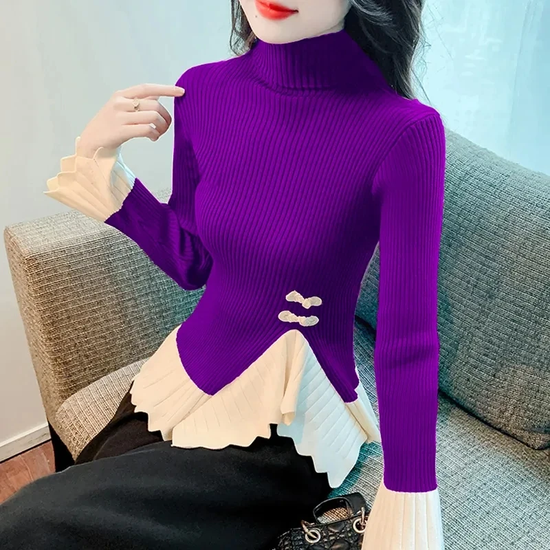 

Весенне-осенний нестандартный облегающий свитер, рубашка с соединяющимся низом, новый китайский свитер, модный Джокер, Женский облегающий топ на выходе
