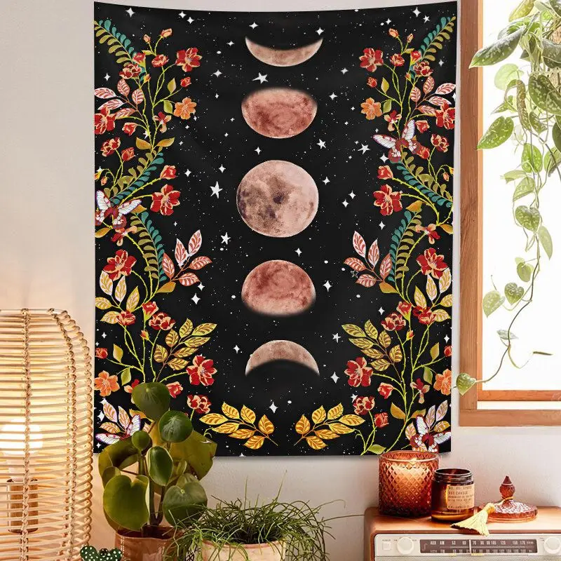 VIKAMA Mystic Snake Tapestry Dark Botanical Flower Moon Phase Mushroom Wall Hanging Witchy Goth Wall Art Dorm Bedroom Decor