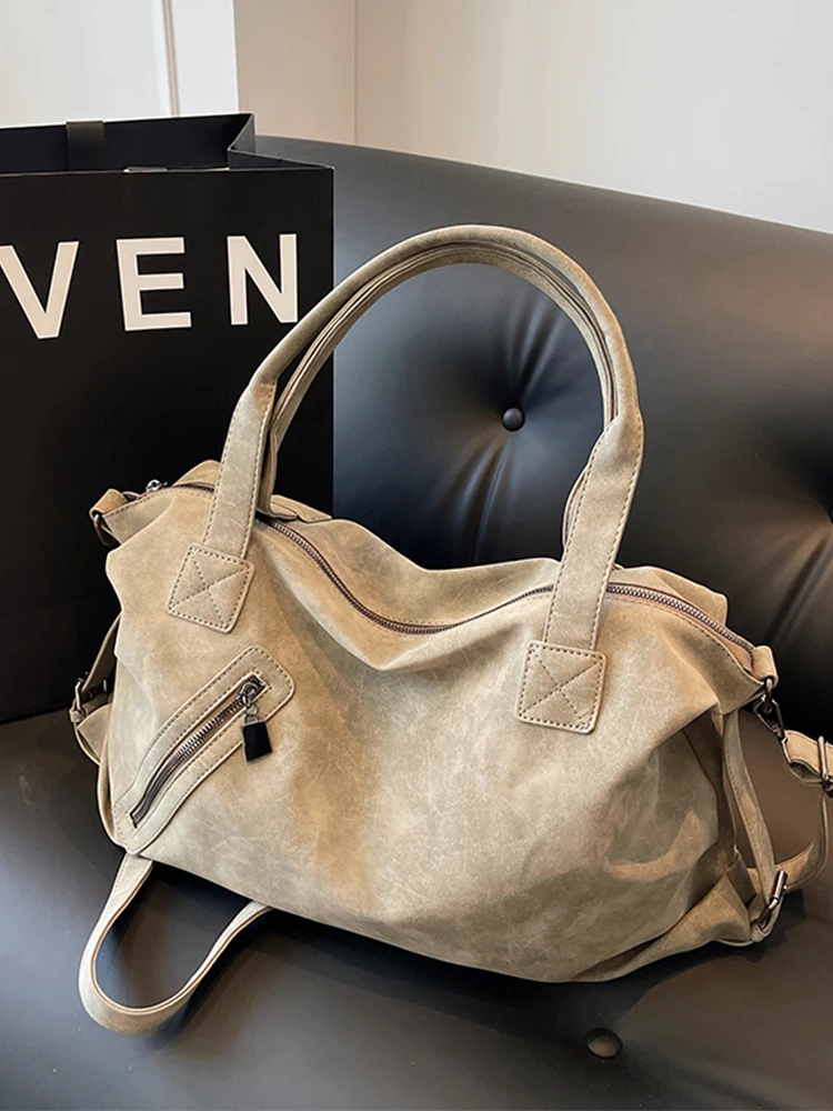 Sac fourre-tout en cuir PU velours pour femme, sacs à main de sport à fermeture éclair, sacs à bandoulière ChimCrossbody, court voyage, solide, 2023