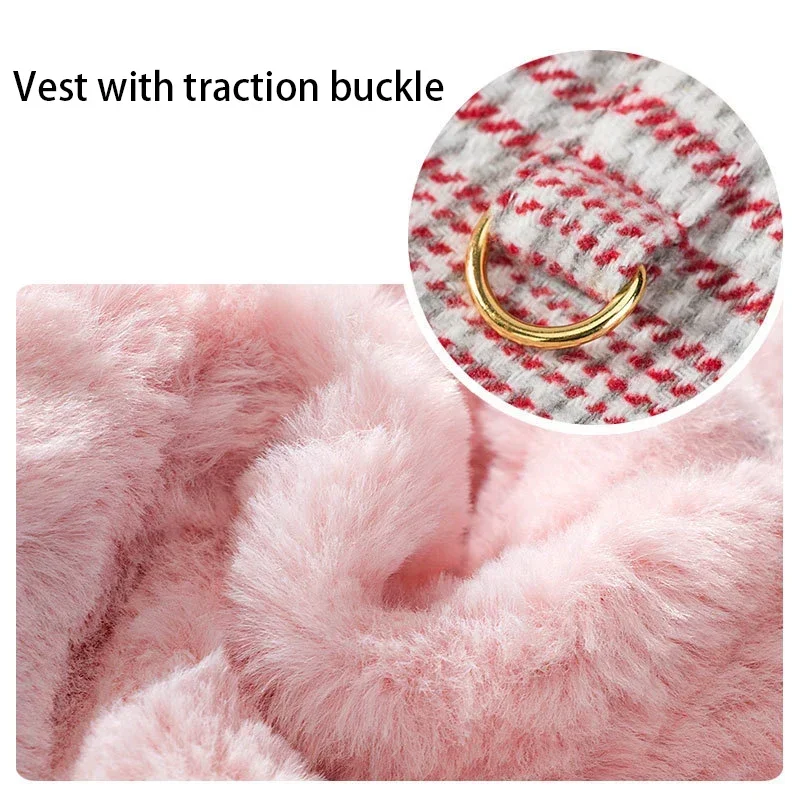 Winter Warm Dog Jacket Lamb Fleece Dog Clothes for Small Dogs Fur Traction Harness Cotton Pet Outfits French Bulldog Coat Vest