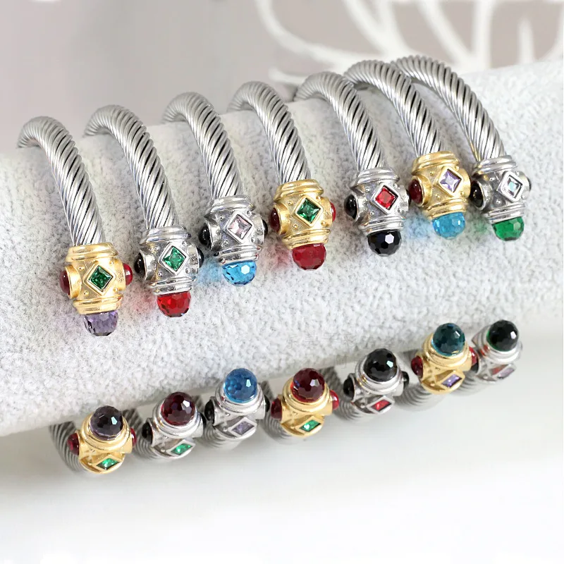 Vintage Style Titanium Cuff Bracelet with Colorful Rhinestones for Women