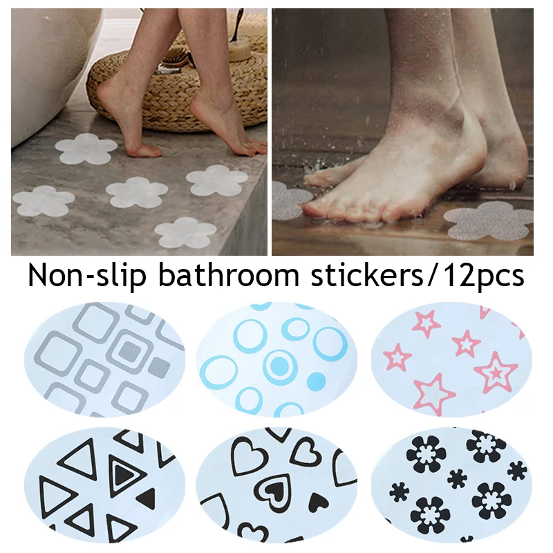 12Pcs/Set Tile Floor Adhesive Anti-slip Stickers Swimming Pool Anti-slip Stickers Non-Slip Stickers Bathroom PEVA Stickers