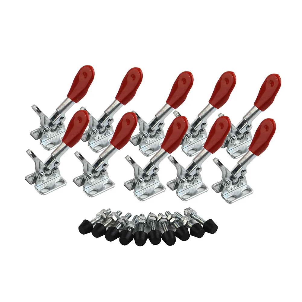 10PC Red Toggle Clamp GH-201A Quick Release Hand Tool Horizontal Clips Set Sides Mount Hold-down Toggle Clamps U-shaped Clamping