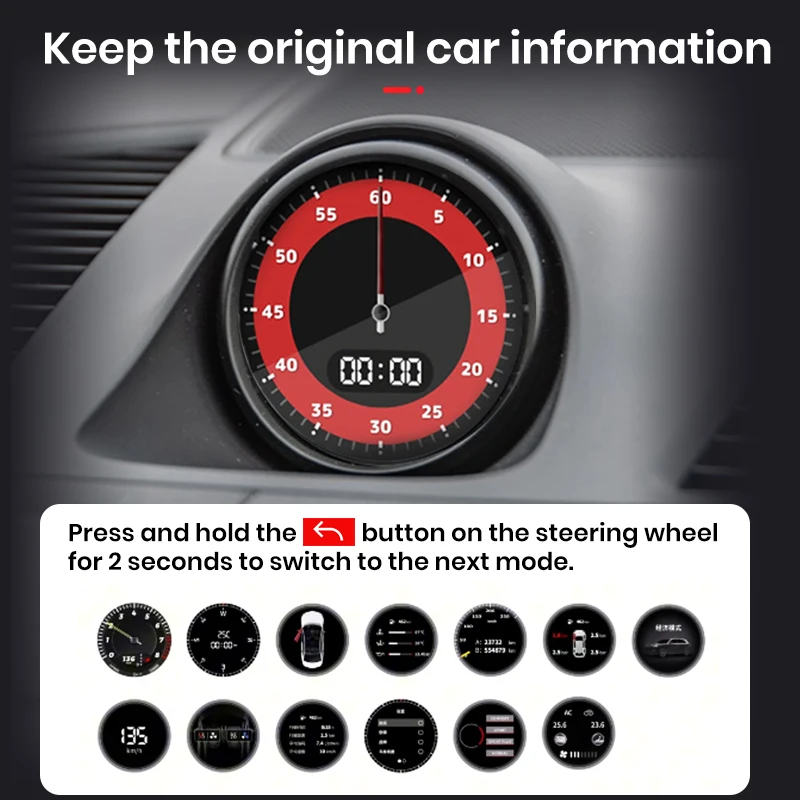 Junsun Car Dashboard Stopwatch Decoration Clock Compass Modification Accessories for Porsche Cayenne 2018-2023 Center Electronic