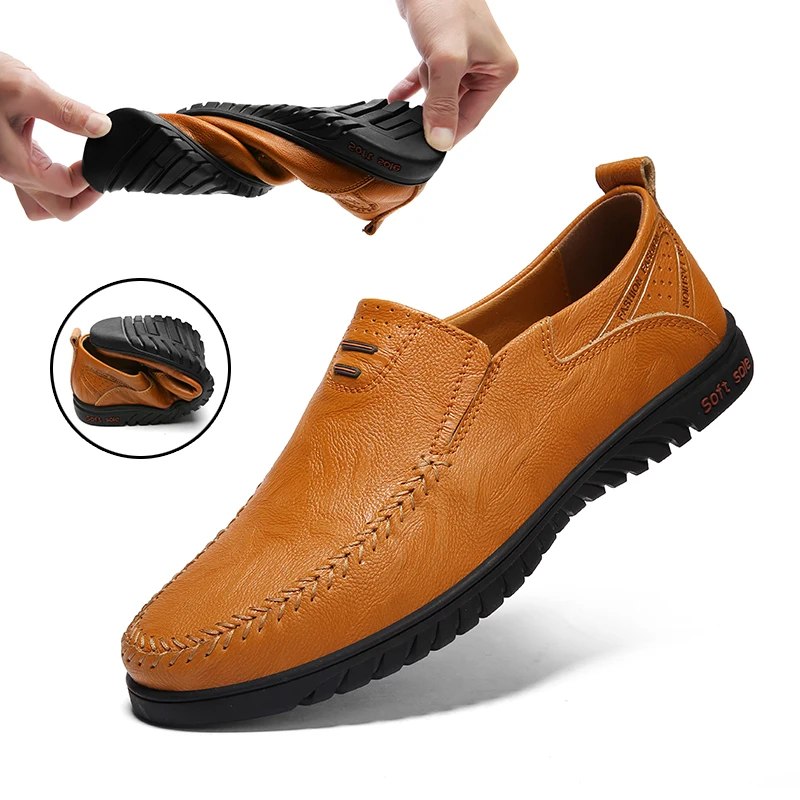 Zapatos informales de piel auténtica para hombre, mocasines cómodos a la moda, zapatillas planas para conducir, talla grande 37-47