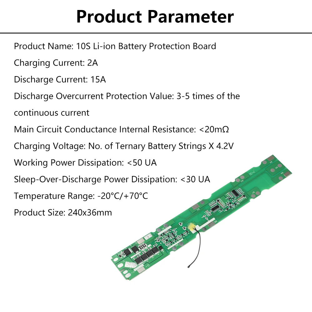 BMS 10S 36V 15A 18650 Lithium-Batterie-Schutzplatine mit getrenntem Anschluss und NTC-Temperaturregelung für Elektroroller – Detail 21