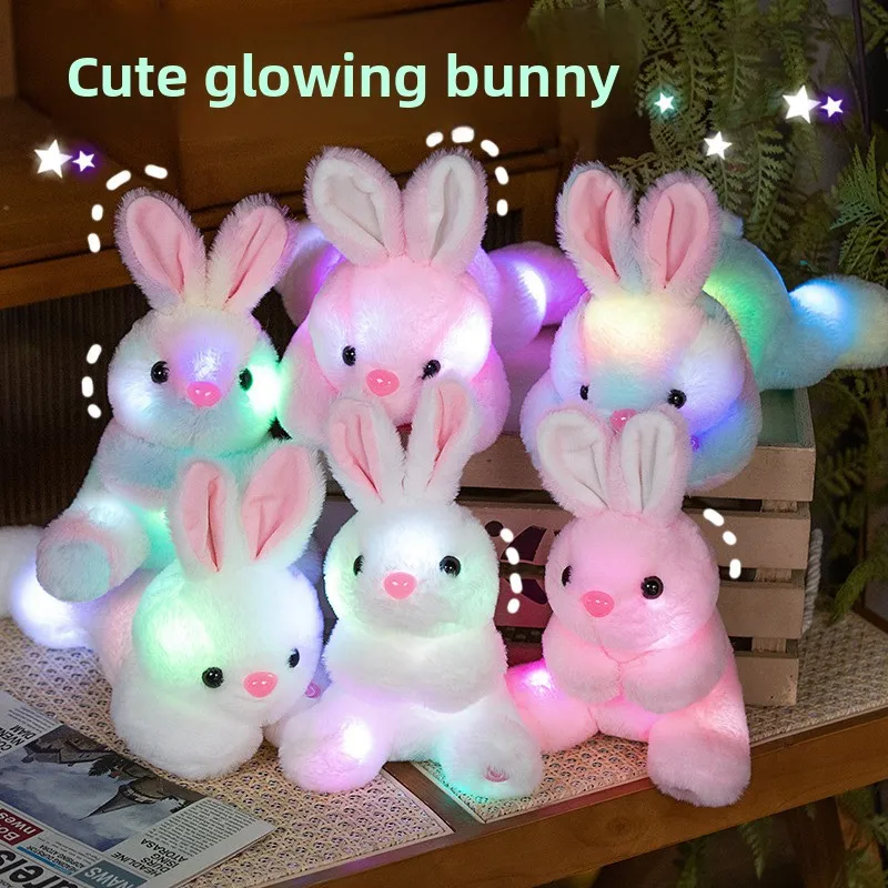 25cm brilho no escuro coelho rosa brinquedo de pelúcia luz noturna animal de pelúcia perfeito como presente do companheiro da hora de dormir das crianças