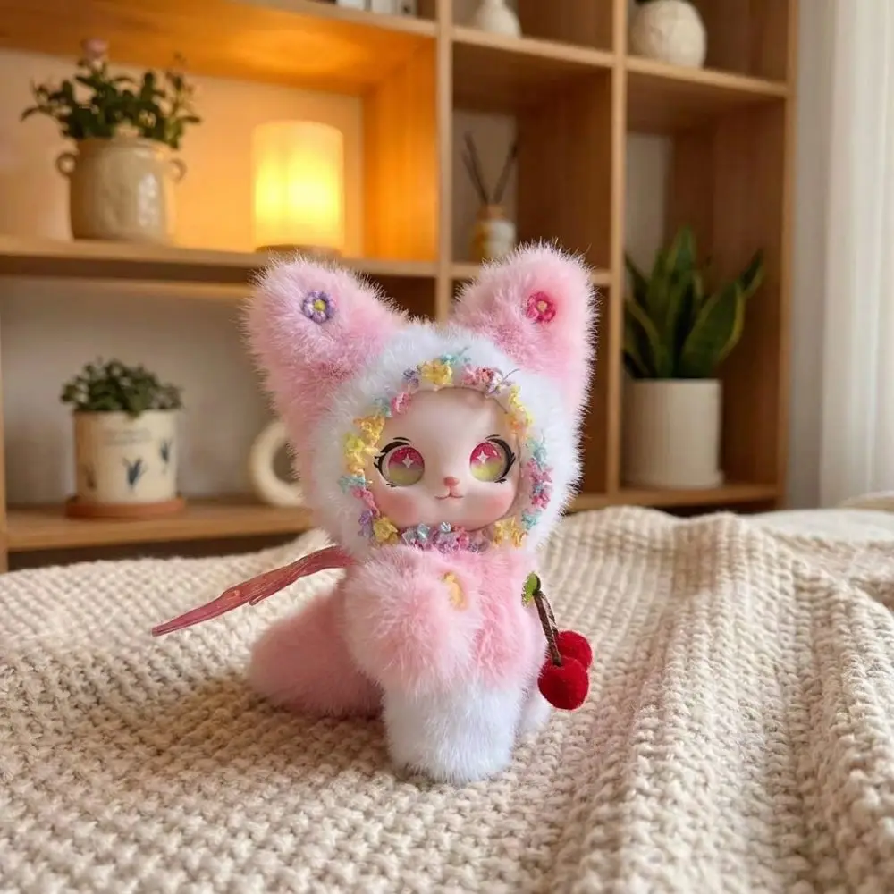 Soft Rabbit Pendant with Wings Hand-Made Model Cute Rabbit with Flower Anime Keychain Vinyl Face Bag Charm Daily Use