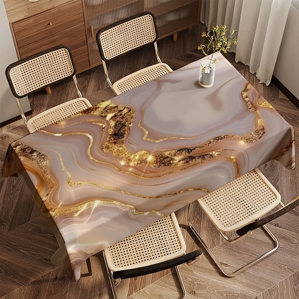 Gilded and smooth-textured marble luxury art tablecloth. The realistic marble patterned tablecloth is perfect for picnics.