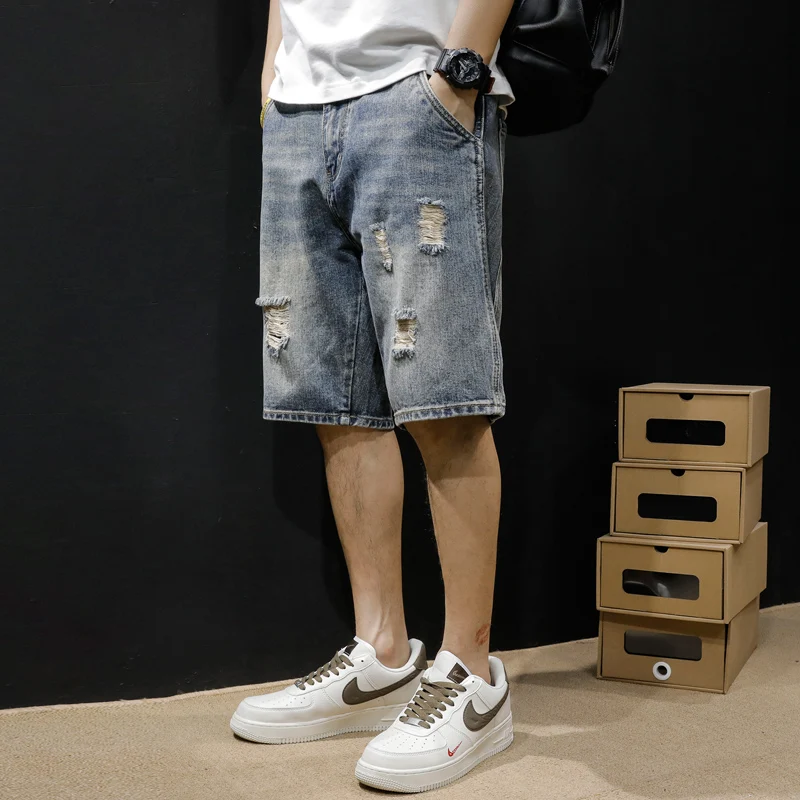 

Ripped denim shorts men's quarter pants all the fashion brand summer baggy plus size pants men's medium pants wear summer