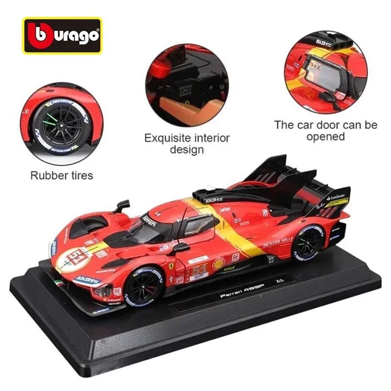 New Bburago 1:43 2023 Ferrari 499P 3.0L Turbo V6 - Winner Le Mans Alloy Miniature Diecast Car Model Collectible Toy Kids Gift