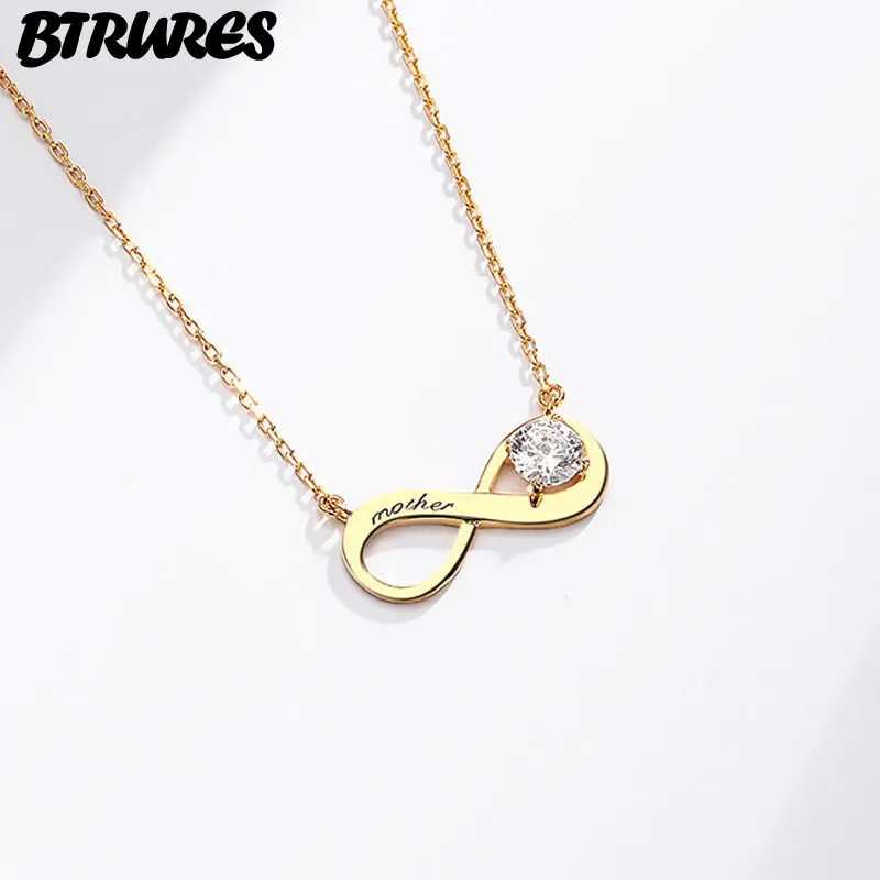 BTRURES 925 Sterling Silver 18K Gold Eight Shaped Pendant Necklaces Chains For Women Girls Fashion Jewelry