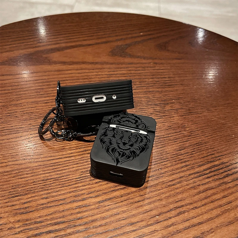 Lion Pattern Simple Black Silicone Case For Airpods Pro2 Airpods4 3 2 1 Wireless Bluetooth Earphone Protective Soft Cover